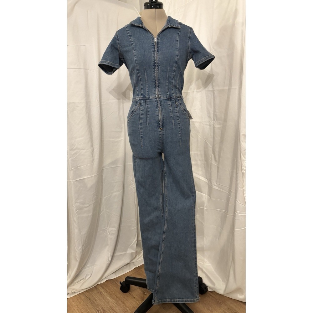 NWT Free People Jayde Flare Slim Jean Jumpsuit in Sunburst Blue S